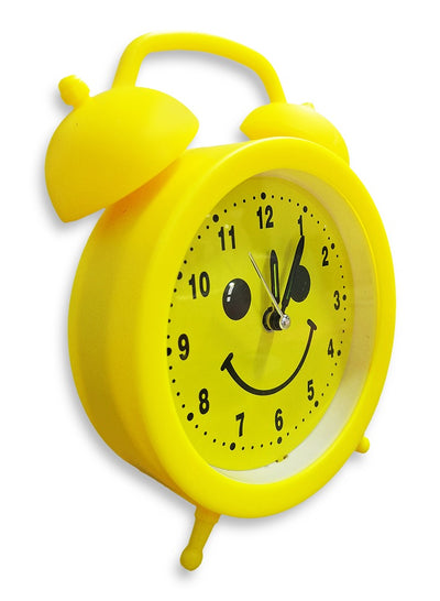 Charming mini cartoon alarm clock cute office decor special gift bedroom decor creative classic design cheerful yellow color with smile face background drawing