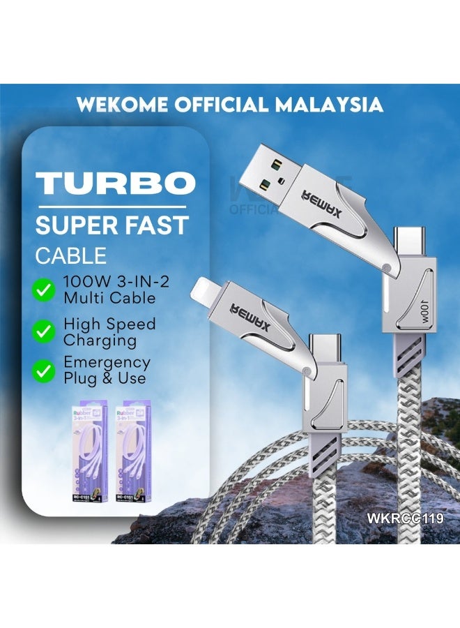 RC-C119 4 in 1 Fast Charging Cable 1.2M, USB-A and USB-C to USB-C and Lightning Charging Cable, 100W Power Delivery Fast