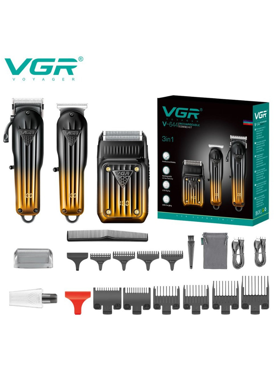 VGR V-644 New Design Metal Beard Trimmer Professional Cordless Hair Trimmer Barber Hair Clipper For Men