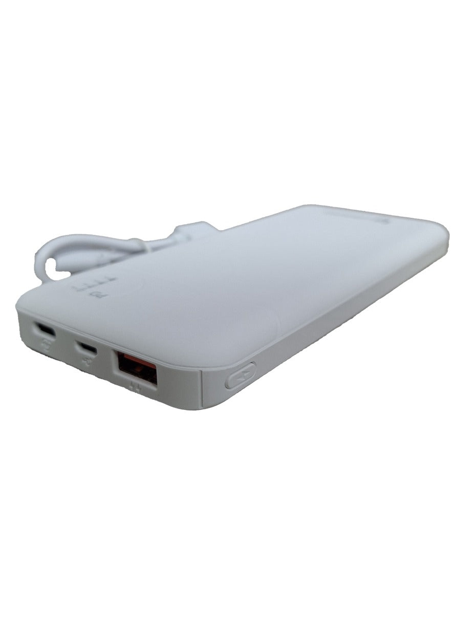 Luminosa Power Bank 10000 mAh , uses lithium polymer quick charger battery 22.5 W - white , which is safe, and does not explode with USB-C cable. It can be carried on the plane.