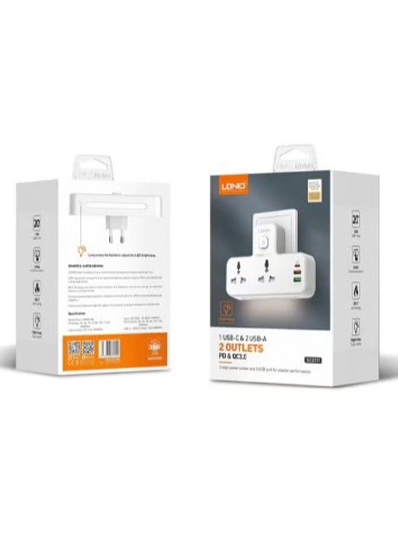 Power strip 2 ways power socket and 3 USB ( 2 USB-A / 1 USB-C ) port for a better performance with touch LED - rated pow