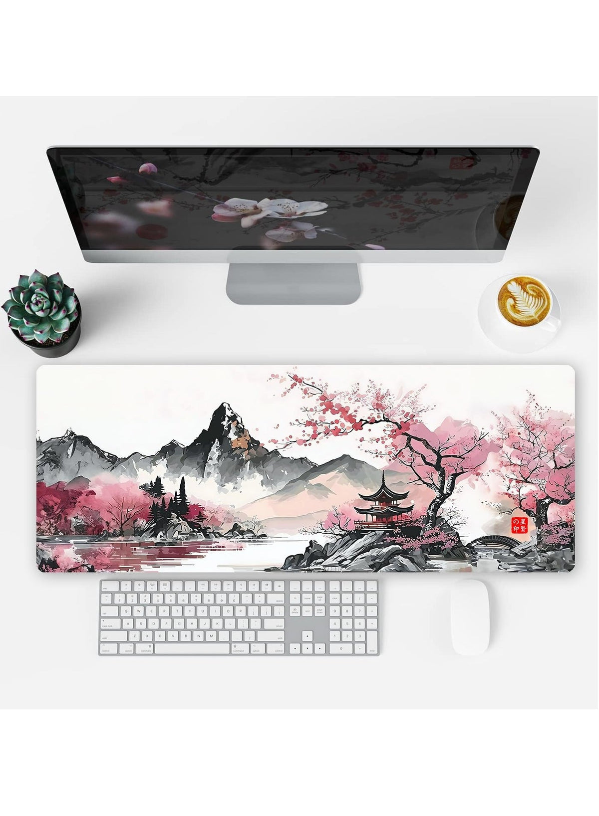 Japanese Watercolor Cherry Blossom Pink Mouse Pad, Gaming Mouse Pad,Non-Slip Water-Resistant  Anime Mouse pad, Large Mou