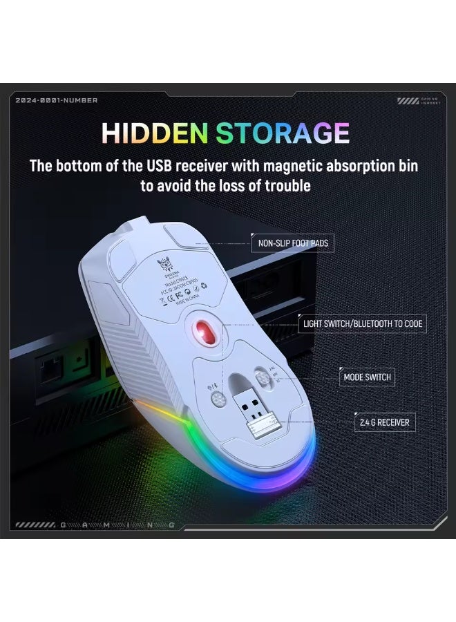 CW928 RGB Tri-Mode Gaming Mouse with Wired, 2.4GHz Wireless and Bluetooth Connectivity, 7-Level Adjustable DPI, Ergonomi