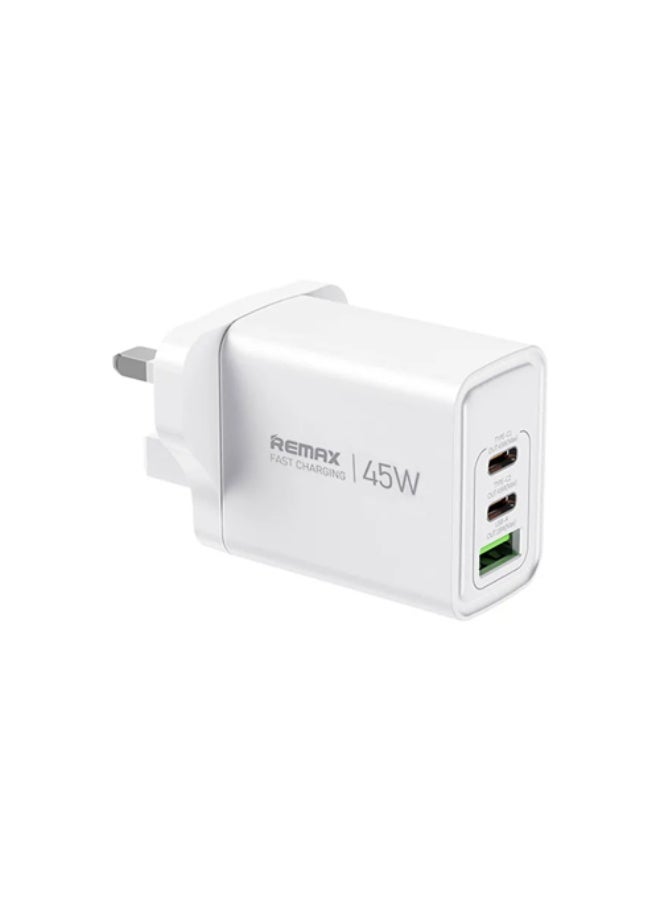 شاحن REMAX RP-U139 3 في 1 قوة 45W منفذ USB وType-C أبيض