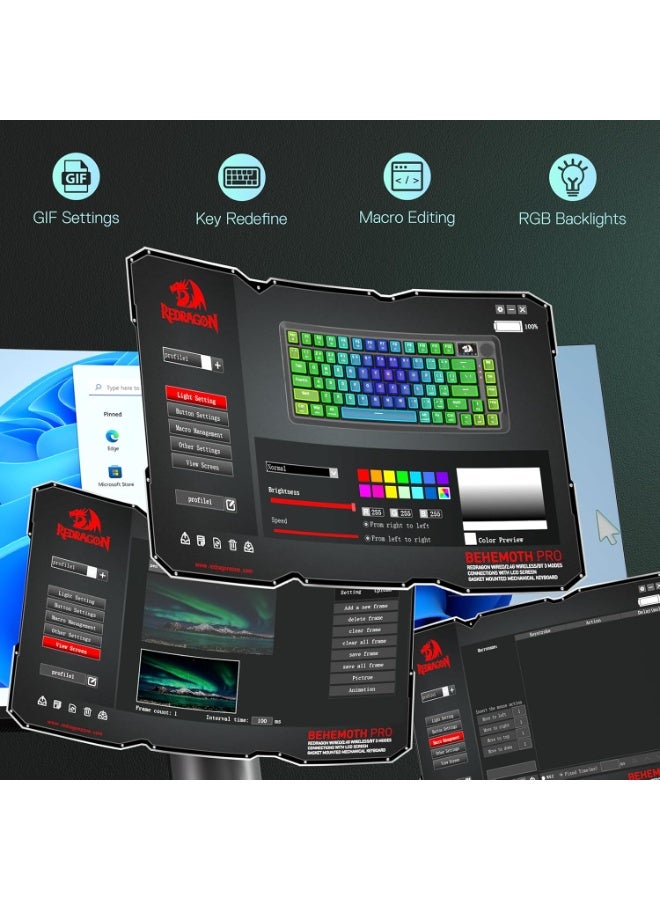 كيبورد جيمنج Redragon K724GBG PRO ميكانيكال بشاشة LCD