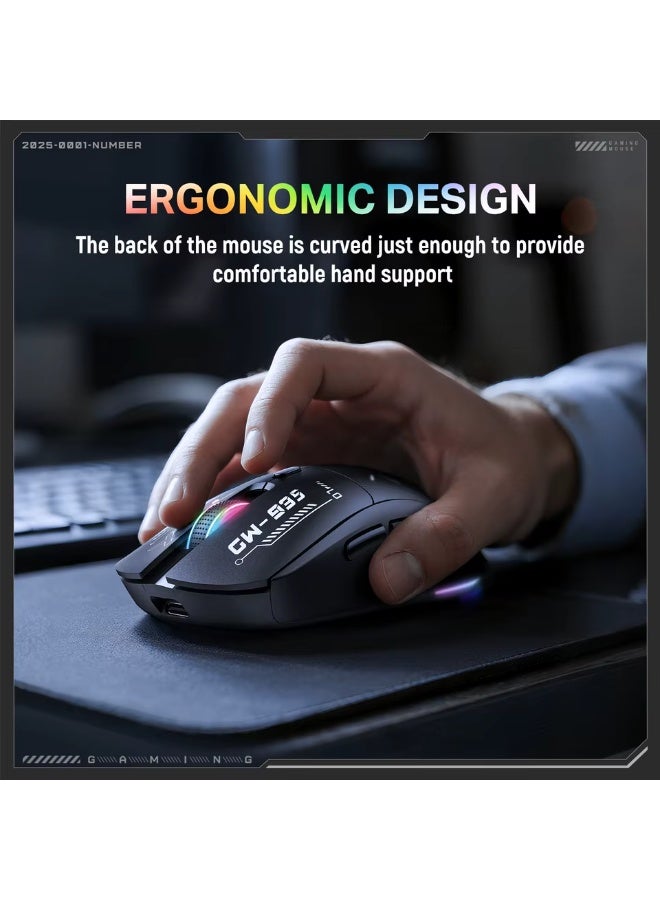 CW935 RGB Tri-Mode Wireless Gaming Mouse with 2.4GHz, Bluetooth and Wired Connectivity, 6-Level Adjustable DPI up to 128