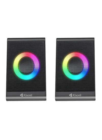 Kisonli Mini USB Powered Colorful RGB Home Theatre HiFi Stereo 2.0 Channel Wired Computer Gaming Speaker for Laptop X12