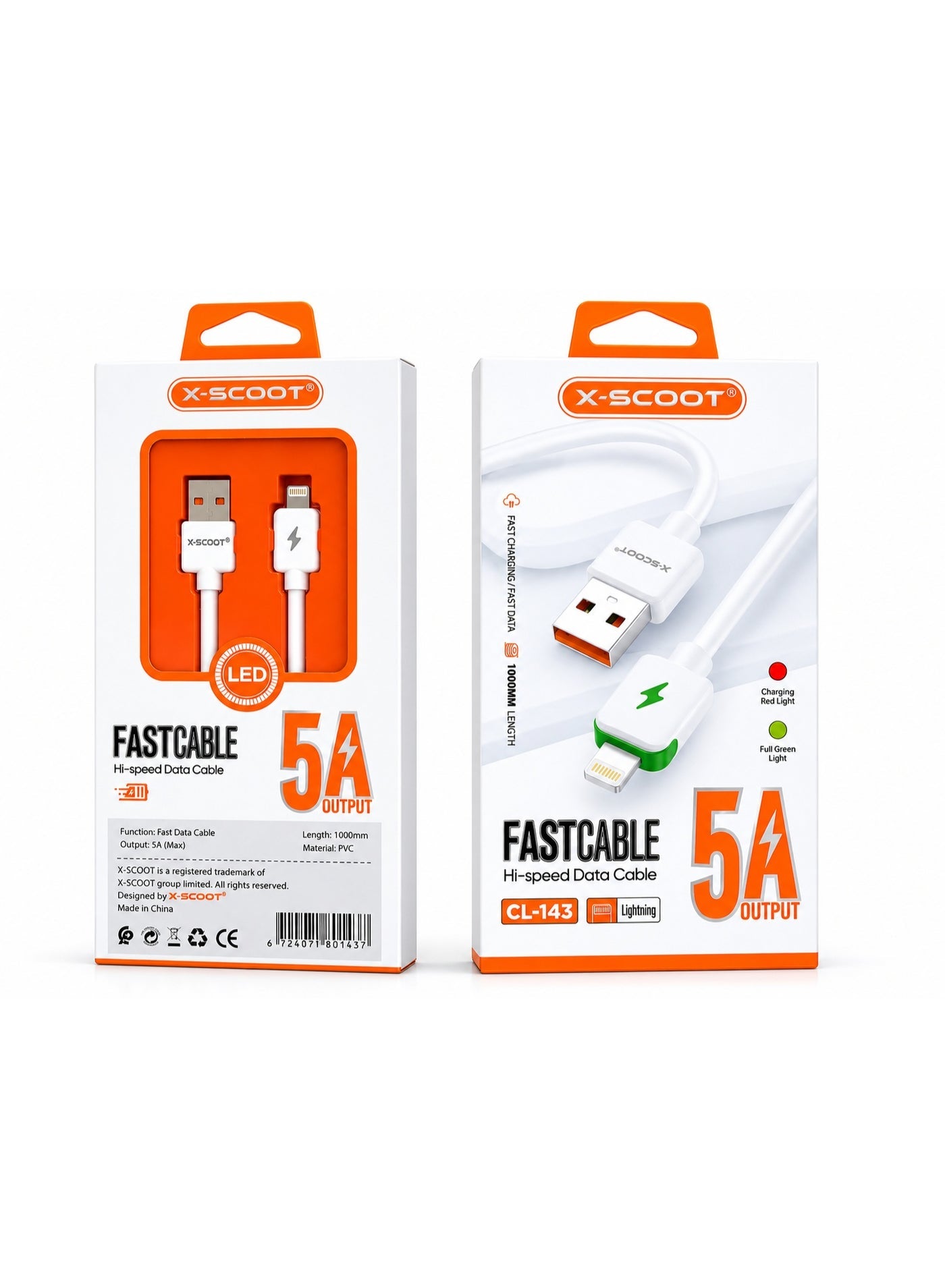 5A USB to Lightning Cable, 1m, supports fast charging and data transfer. Premium copper core, durable tangle-resistant d