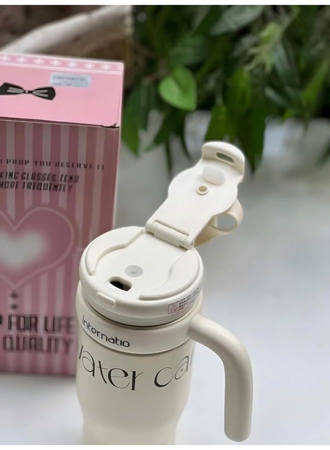 Large 550ML Coffee Mug with Handle & Straw – 316 Stainless Steel Vacuum Insulated Travel Mug, Leakproof Lid, Keeps Drink