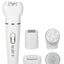 ENZO 5 in 1 painless hair removal device with a massager to relieve pain after hair removal. An easy and practical women's shaving machine that also contains a cleaning brush and a callus remover for soft and supple skin, model EN-0104.