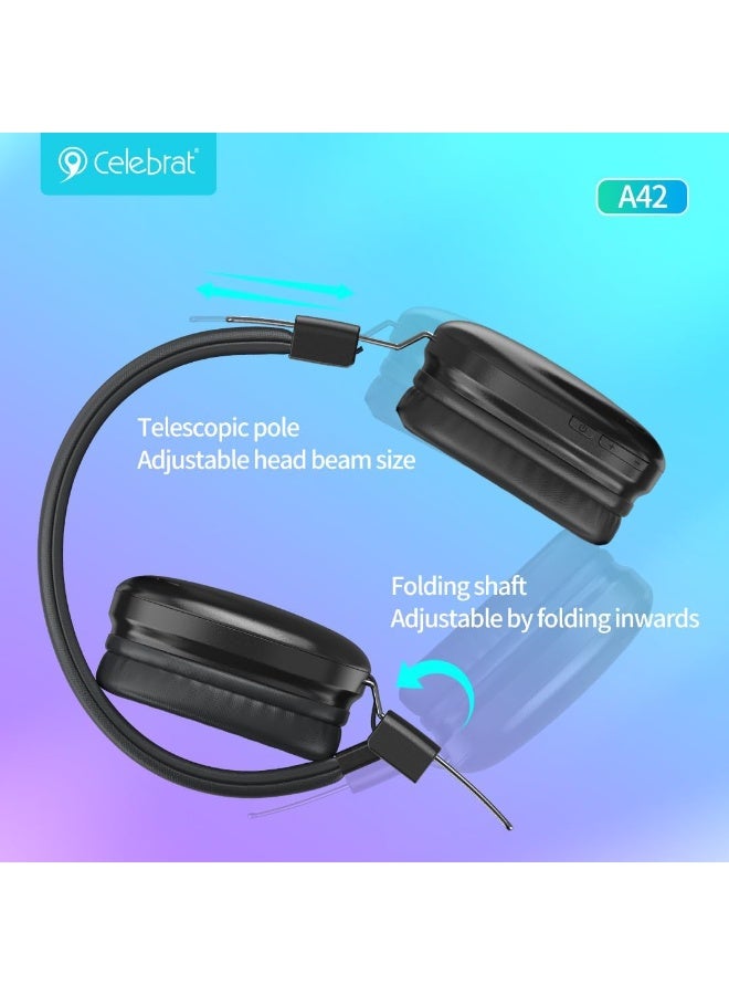 A42 Wireless Bluetooth Headphones, Over-Ear Noise Cancelling Headset with Surround Sound, HD Stereo, Comfortable Design,