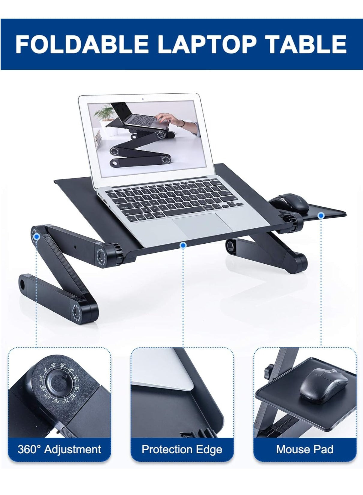 RAINBEAN Adjustable Laptop Desk with Mouse Pad, Laptop Stand for Bed, Foldable Portable Desk, Work Table, Ergonomic Laptop Stand, Standing Desk