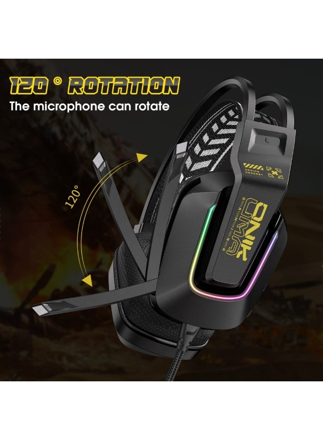 X13 RGB Stereo Sound Gaming Headset Stereo Sound Gaming Headset 120 degree swivel noise Reduction Mic, Cool RGB Light , 