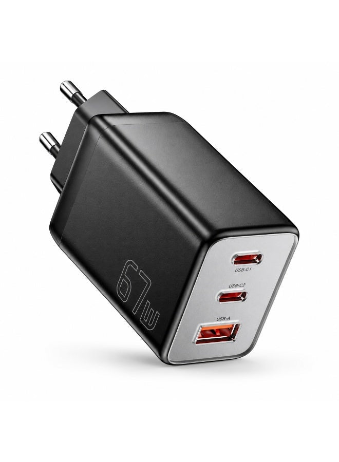 شاحن حائط ESSAGER JT-G67TC2U1 GaN قوة 67W منفذ Type-C PD3.0 أسود