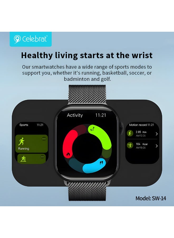 SW-14 Smart Watch with 1.83" HD Display, 3 Interchangeable Pink Watch Bands, Bluetooth Calling, Heart Rate & Sleep Monit