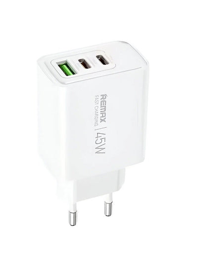 شاحن REMAX RP-U139 3 في 1 قوة 45W منفذ USB وType-C أبيض