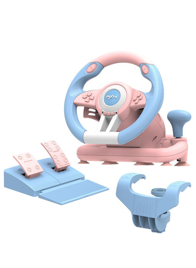 PXN V3 Pro Gaming Steering Wheel with Pedals, 180 Degree Racing Wheel, Vibration Feedback for PC PS3 PS4 Xbox One & Series X|S Switch, Pink