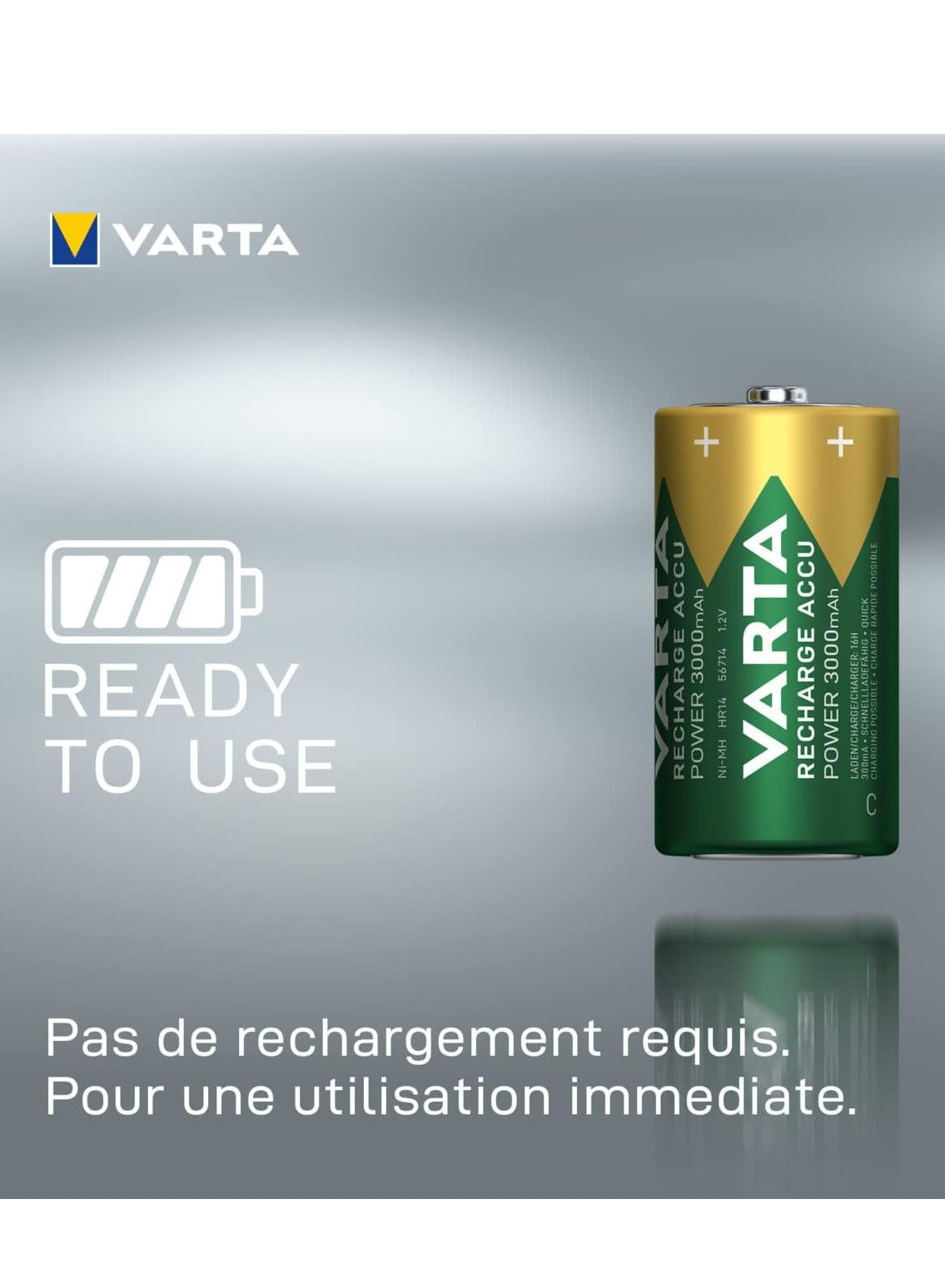 Varta  Rechargeable ACCU Power Batteries , Ni-MH (2-Pack, 3000 mAh) - Pre-charged 1.2V , ready to use