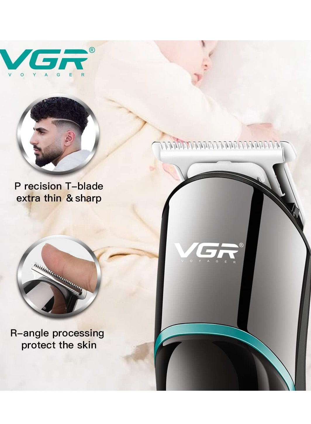 VGR V-291 Professional Rechargeable Turbo Function Cordless Beard/Hair Trimmer Kit With Guide Comb, Usb Charging Cord For Men