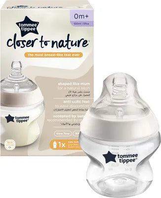 tommee tippee Closer to Nature Baby Bottle, Breast-Like Teat With Anti-Colic Valve, 150ml, Pack of 1, Clear