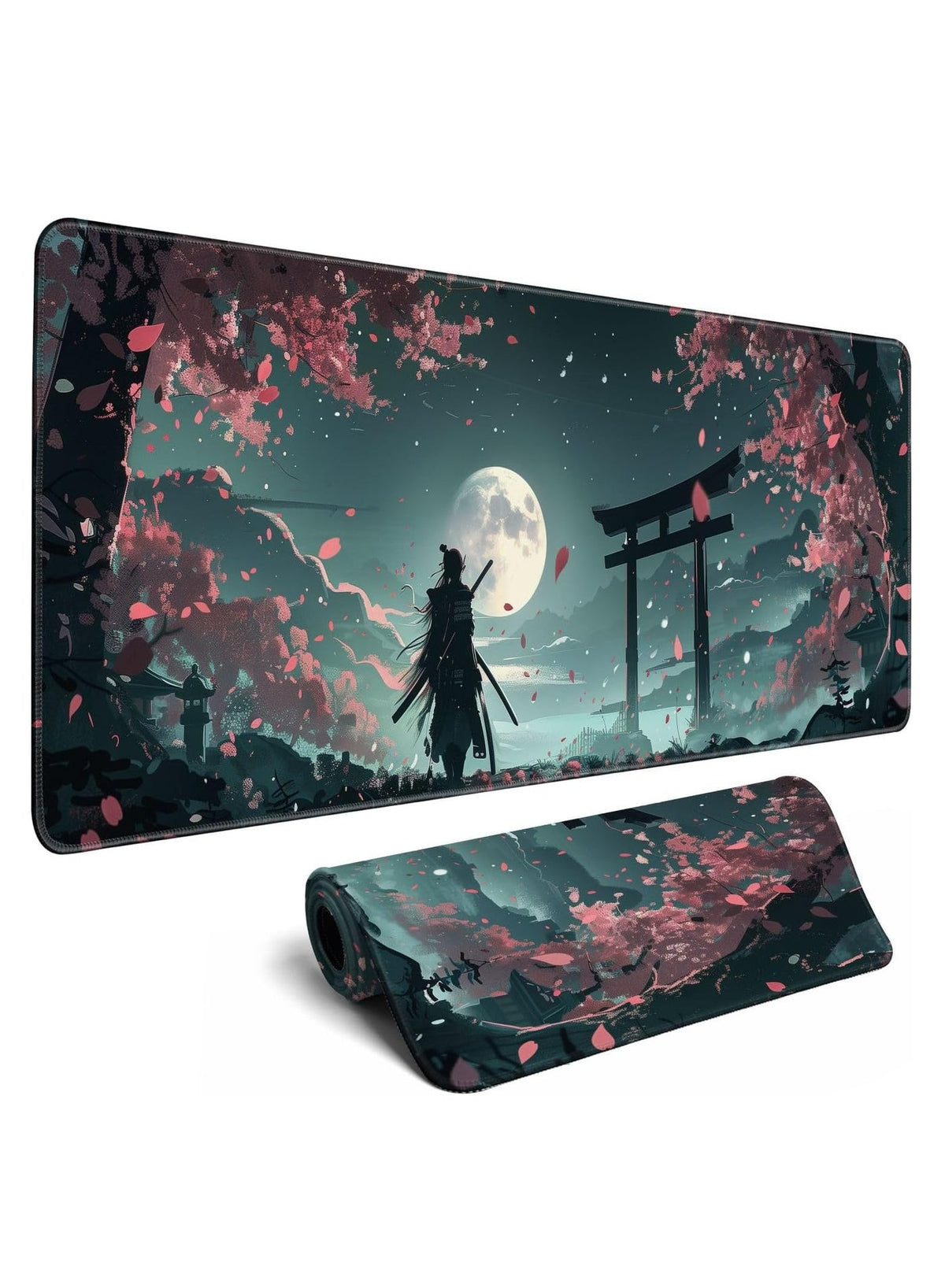 Japanese Full Moon Mouse Pad Desk Pad Samurai Desk Decor Mat, Large Gaming Mouse Pad for Desk Computer Keyboard Laptop, 