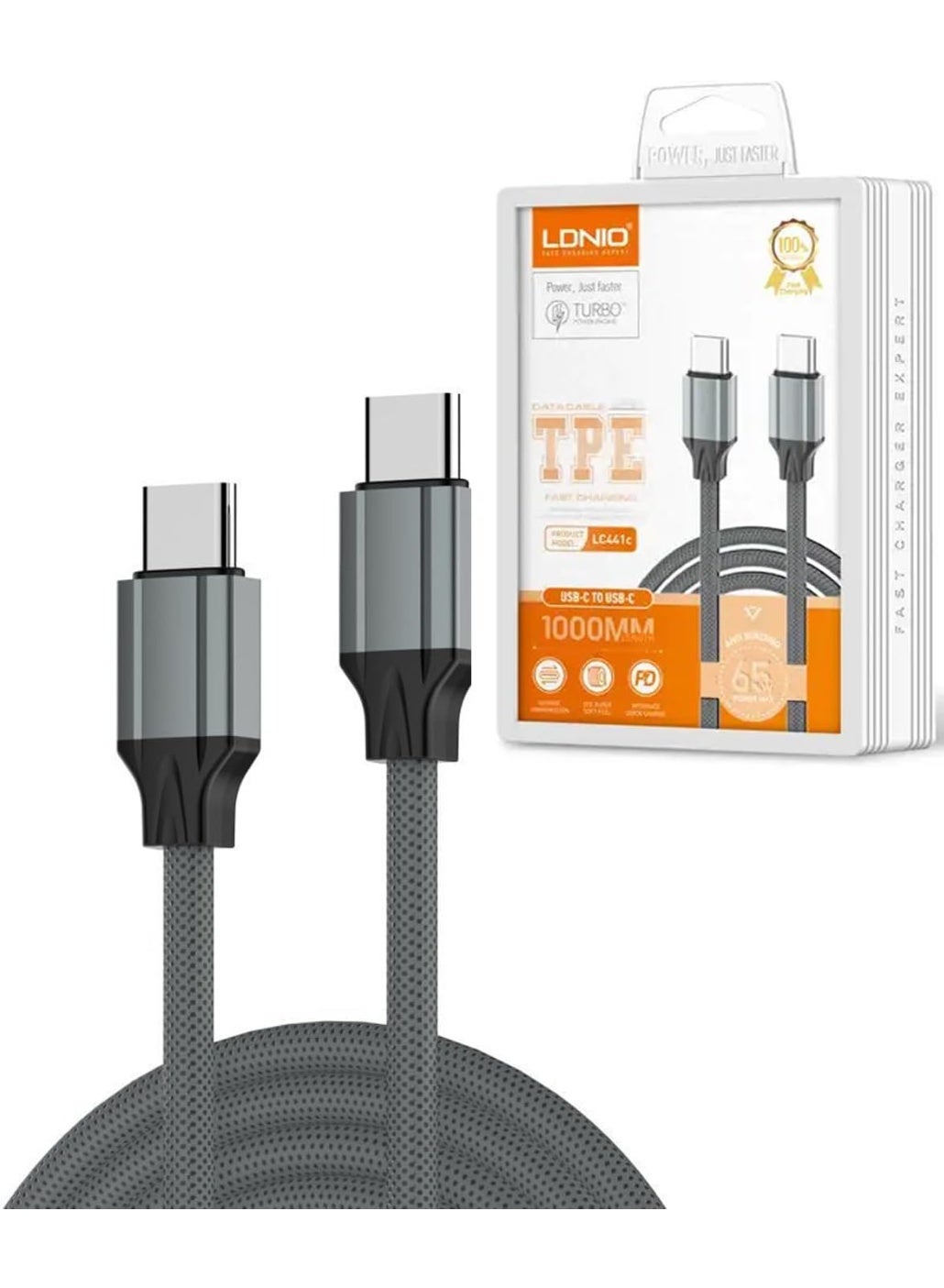 كابل بيانات LC442c فائق السرعة للشحن من النوع C إلى النوع C بقدرة 5 أمبير، يدعم توصيل الطاقة بقدرة 65 واط، طوله متران، ي