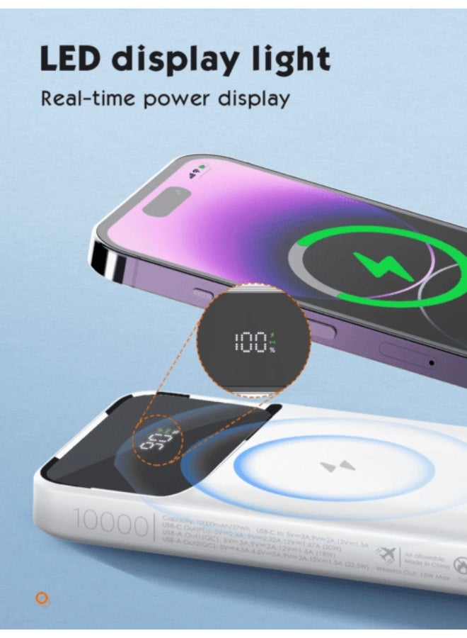 PQ12 10000mAh Magnetic Wireless Power Bank with 15W Wireless Charging, 22.5W Fast Charging Portable Battery Pack, USB-C 