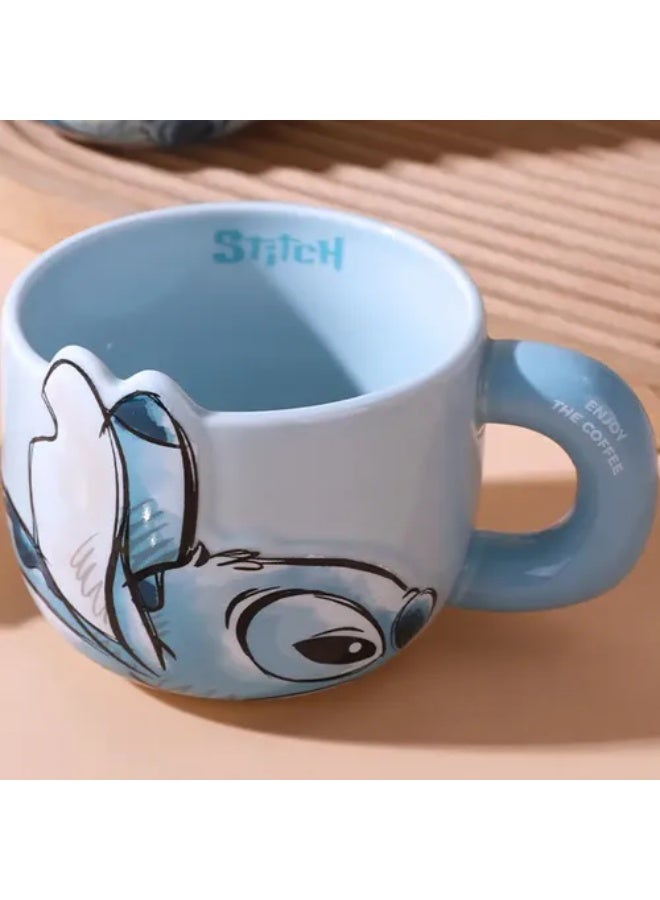Large Capacity Ceramic Coffee Mug with Cartoon Character Design, Cute Ceramic Tea Cup for Hot & Cold Drinks, Milk Mug, L