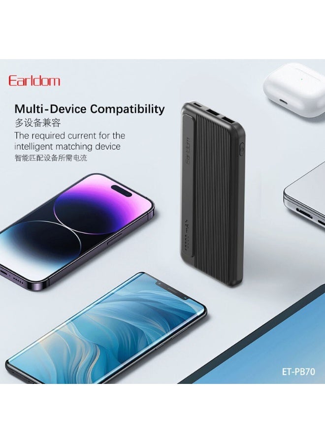 باور بانك Earldom ET-PB70 سعة 10000mAh مخرجين USB-A أسود