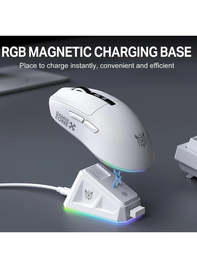 Tri-Mode RGB Wireless Gaming Mouse White Edition, High-Precision Bluetooth,  Wireless & Wired Gaming Mouse for PC, Lapto