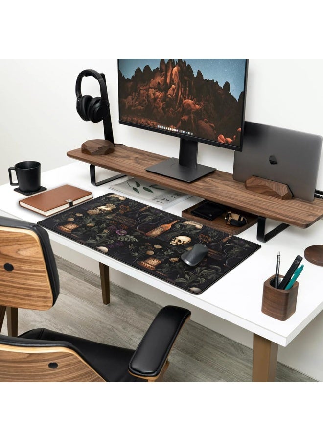 Vintage Aesthetic XL Extended Large Gaming Mouse Pad - Black Academia Mystical Green Plant Design - Computer Laptop Keyb