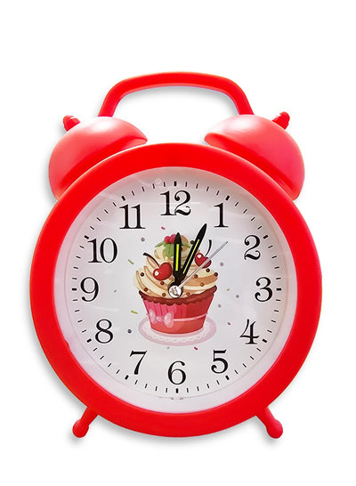 Charming mini cartoon alarm clock cute office decor special gift bedroom decor creative classic design cheerful red color with cupcake background drawing