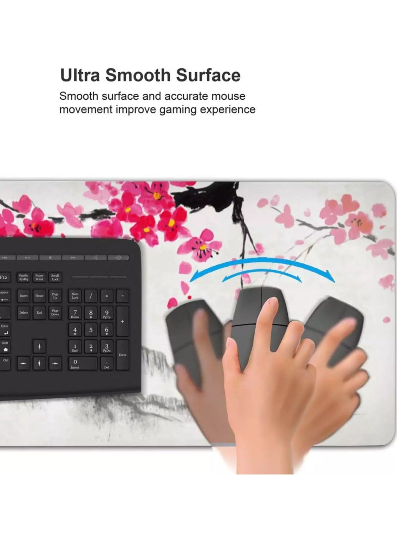 Japanese Cherry Blossom Watercolor Mouse Pad for Office Gaming XL Extended Mouse Pad ( 70x30x2mm ) Non-Slip Stitched Edges for Keyboard Laptop