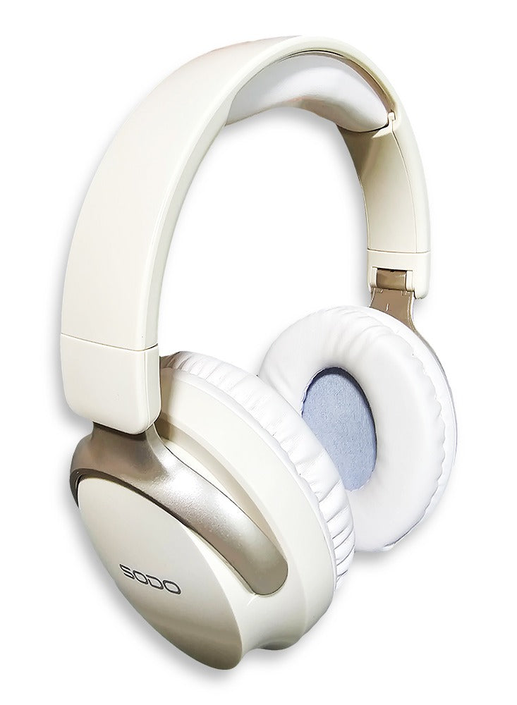 SODO Wireless Headphones with Active Canceling Headphones and External Built In Microphone Walk and Talk , it's Support SD Card Using Bluetooth 5.0 Connectivity with 20Hz to 18kHz Frequency Response Model SD-1103 /Beige