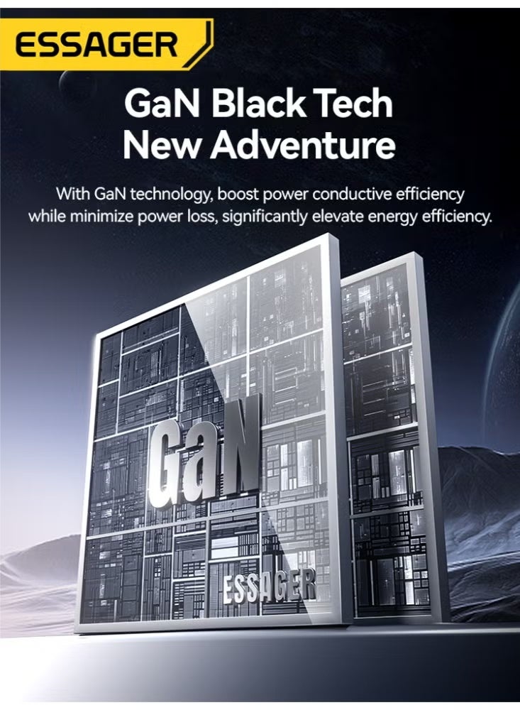 شاحن حائط ESSAGER JT-P18 GaN قوة 33W شاشة LED منفذين أسود