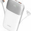 PQ19 10000mAh Fast Charging Power Bank with Built-In Charging Cables, 22.5W USB-C Quick Charge Output, 18W USB-C Fast In