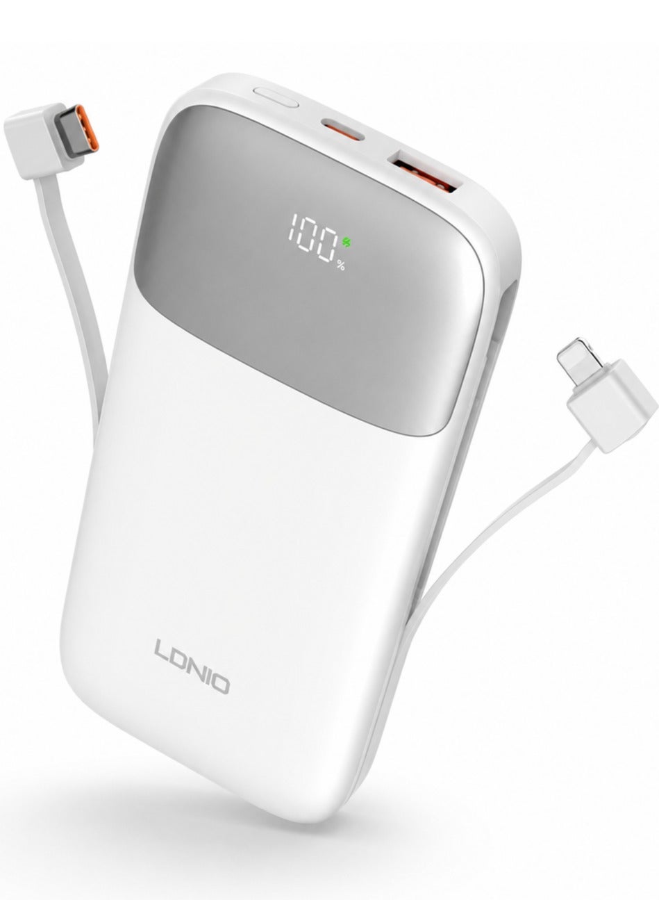 PQ19 10000mAh Fast Charging Power Bank with Built-In Charging Cables, 22.5W USB-C Quick Charge Output, 18W USB-C Fast In