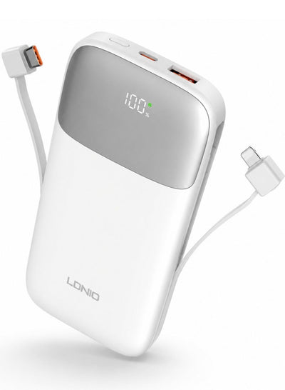 PQ19 10000mAh Fast Charging Power Bank with Built-In Charging Cables, 22.5W USB-C Quick Charge Output, 18W USB-C Fast In