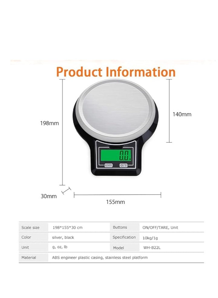 Digital Kitchen Scale1g/10kg , High Precision Coffee Scale, Food Baking Scale, Large Size Stainless Steel Panel, Slim Body Small Household Gram Scale