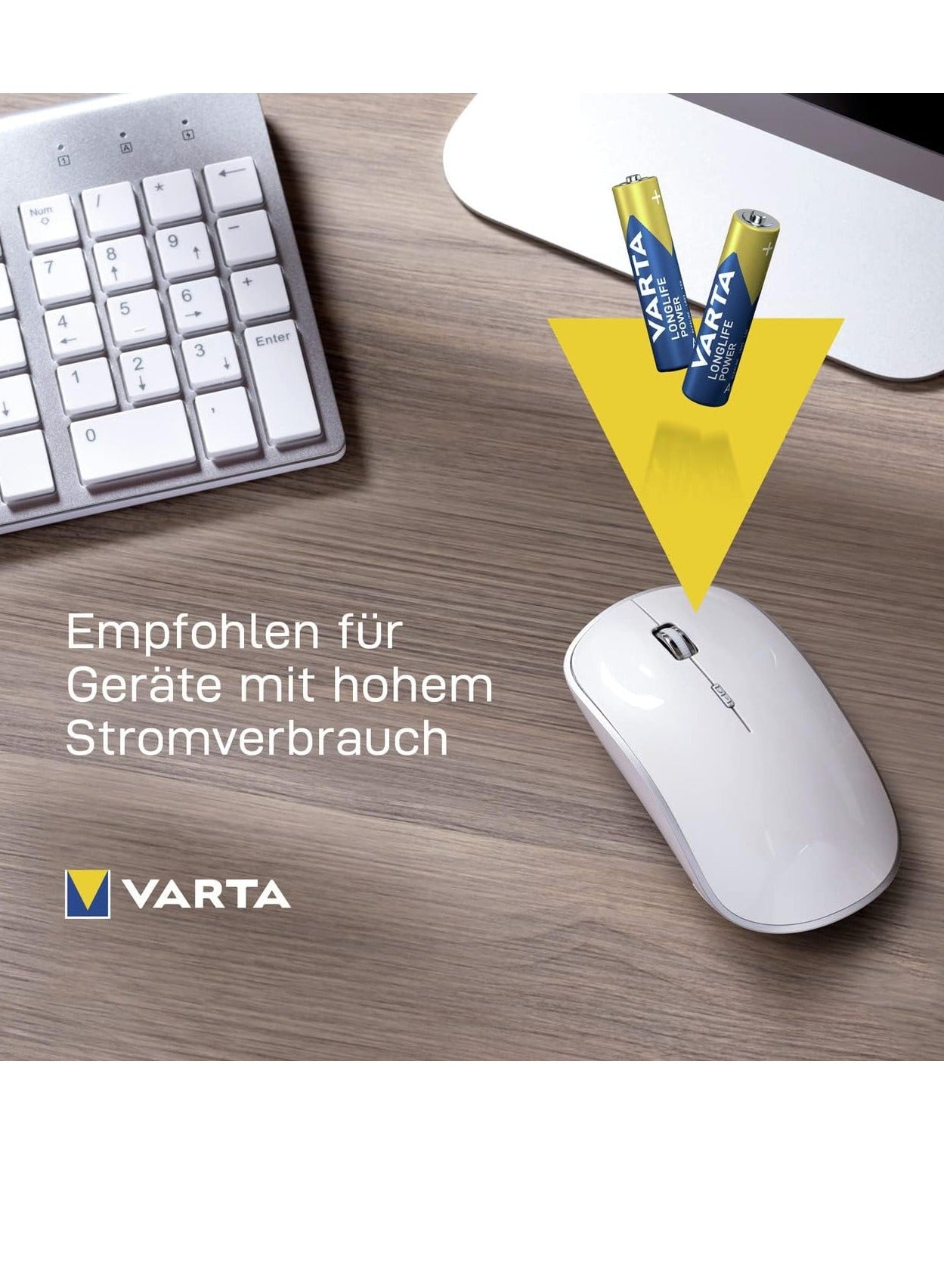 VARTA Longlife Power AAA Micro LR06 Alkaline Battery (4-pack) - ideal for toys, torches, controllers and other battery-powered devices , Made in Germany