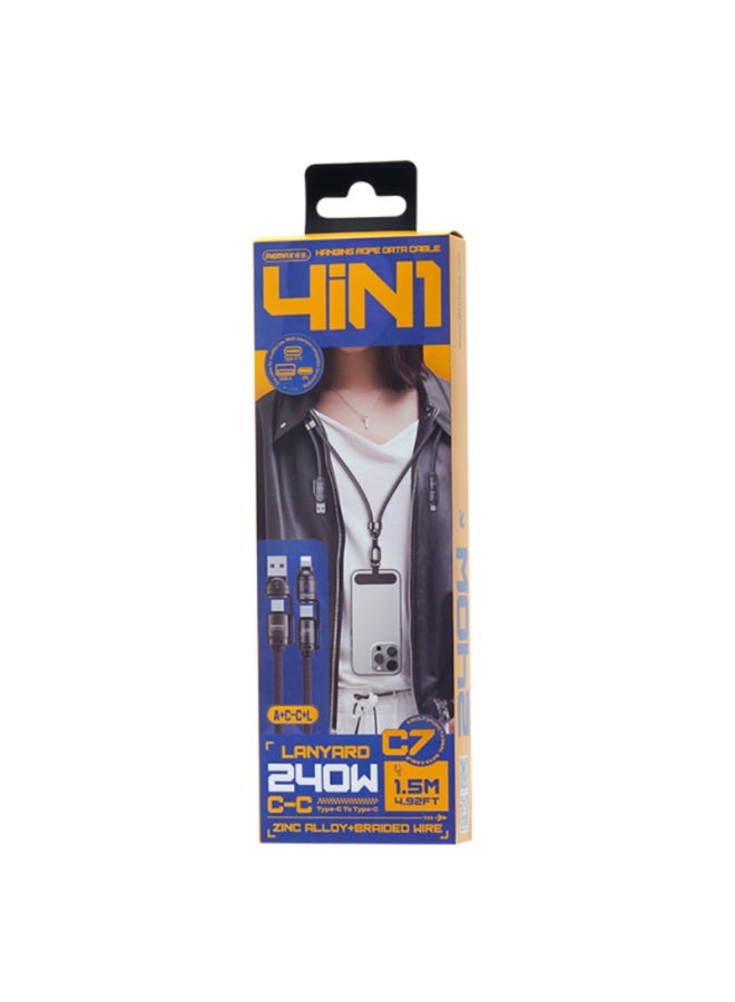 2 in 2 Multifunctional Charging Cable C7 , 240W Fast Charging Cable , USB/Type-C to Type-C & Lightning, 1.5m Braided Dur