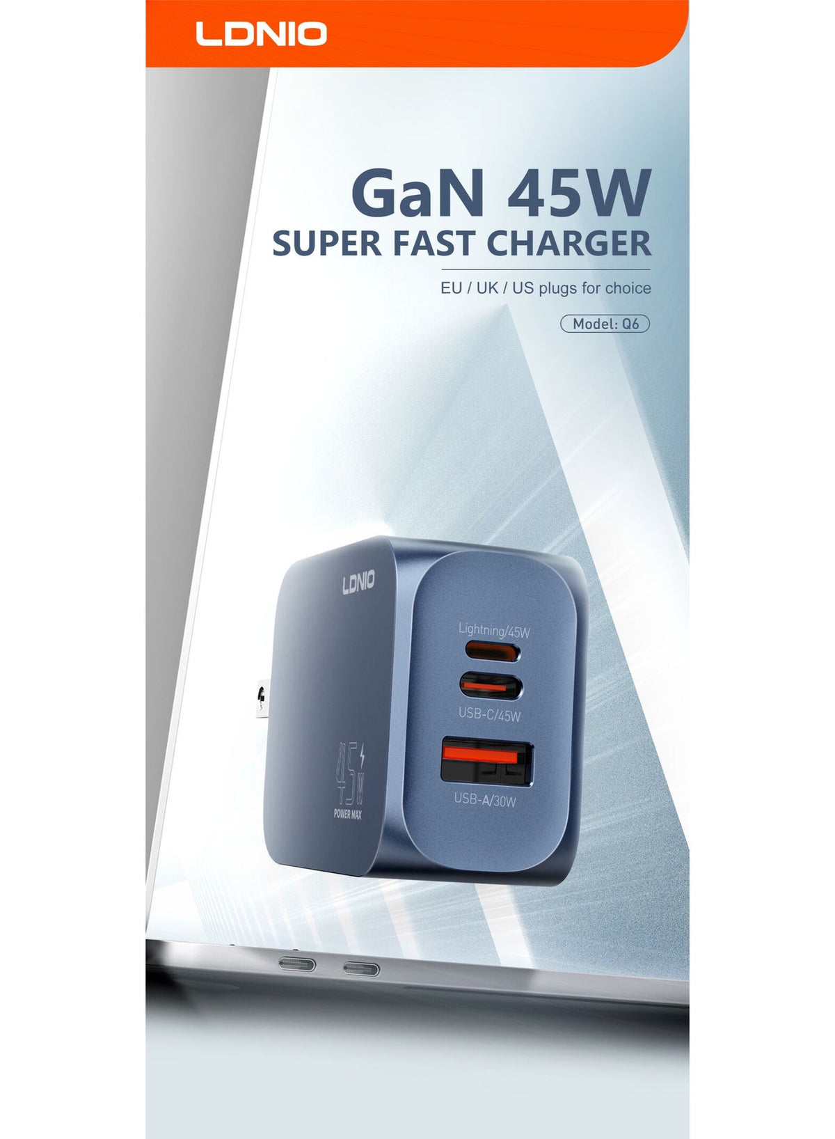 45W USB-C and USB-A Super Fast Wall Charger, PD PPS Fast Charging Adapter for MacBook, iPhone, Samsung Galaxy, Android P