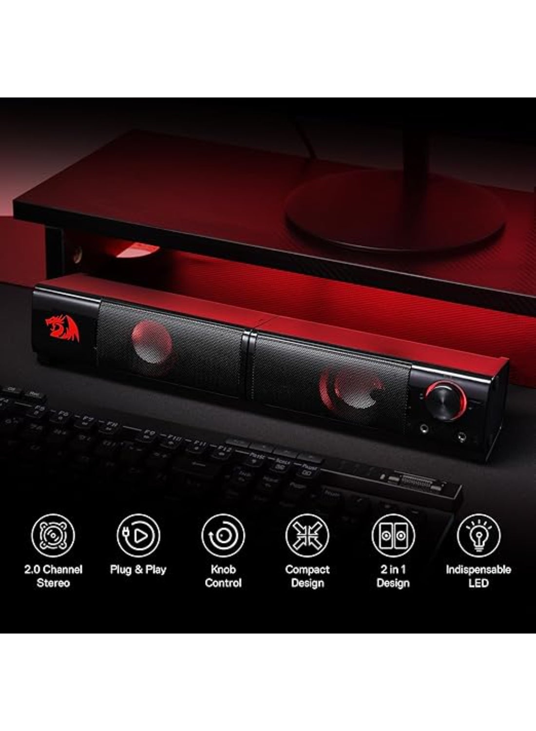 سماعات للكمبيوتر Redragon GS550 ORPHEUS بتصميم مزدوج أسود وأحمر