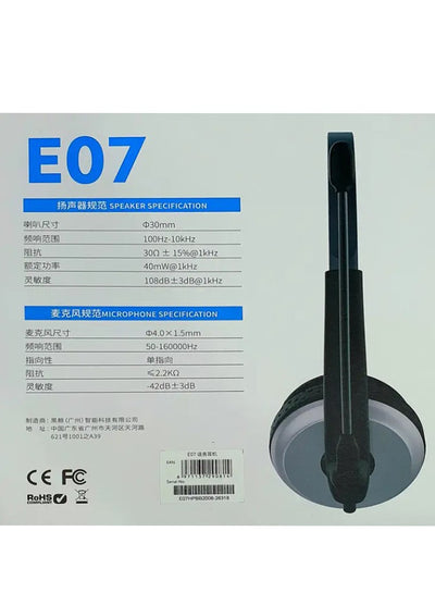 HP E07 headphones have an ergonomic design, featuring a lightweight construction with an adjustable headband and padded earpads, making them suitable for all-day wear. it offers features like noise cancellation and a built-in microphone.