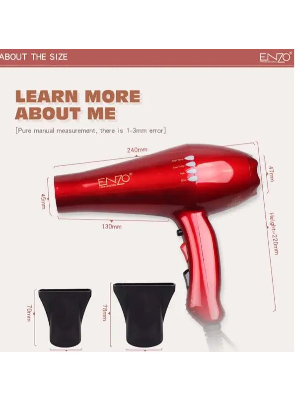 ENZO Professional EN-8860R Ultimate Smooth Hair Dryer Red 6000 W