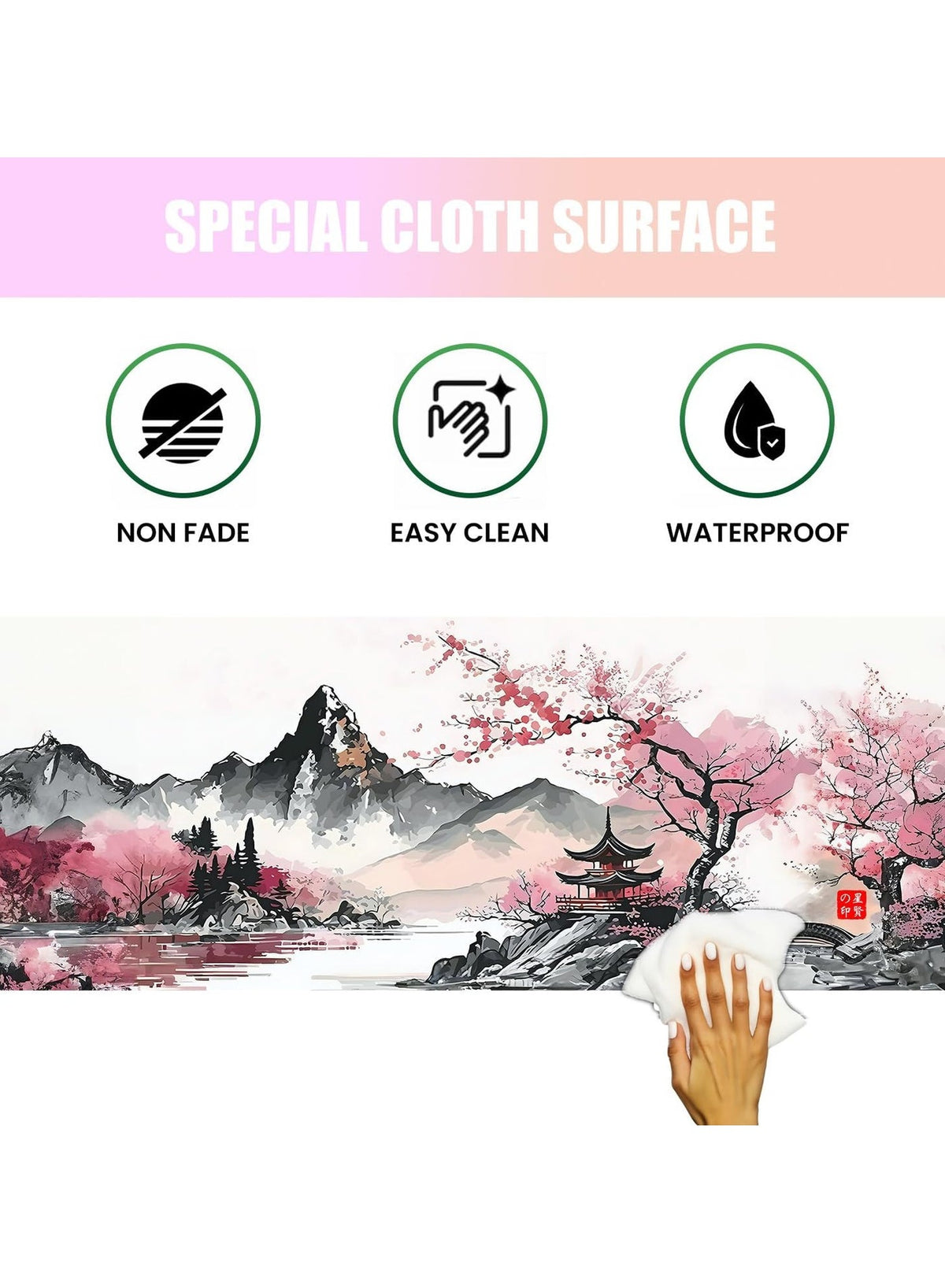 Japanese Watercolor Cherry Blossom Pink Mouse Pad, Gaming Mouse Pad,Non-Slip Water-Resistant  Anime Mouse pad, Large Mou