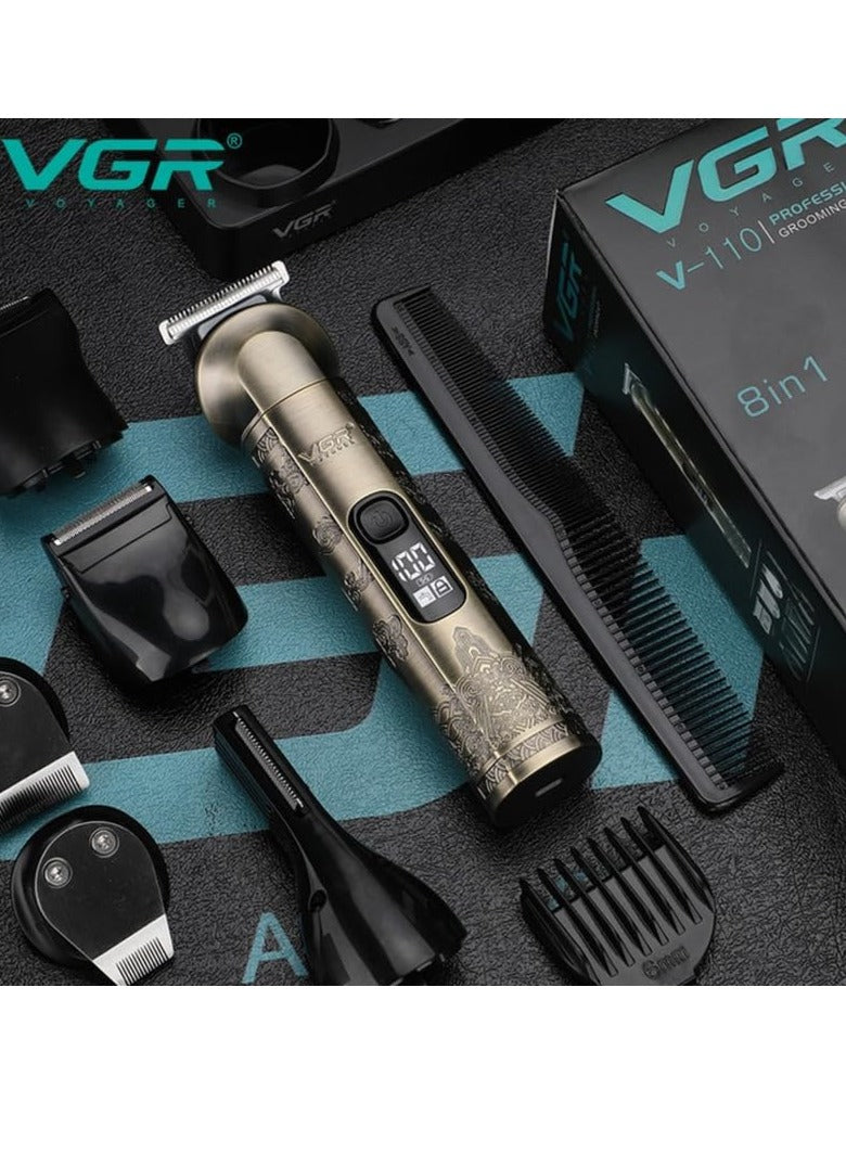 VGR V-110 8-in-1 Face Hair Body & Private Parts Multi Grooming Kit Hair Trimmer Beard Trimmer Ear & Nose Trimmer Head Shaver Full Body Grooming Kit Metal Body with Travel Pouch Runtime 180 minutes