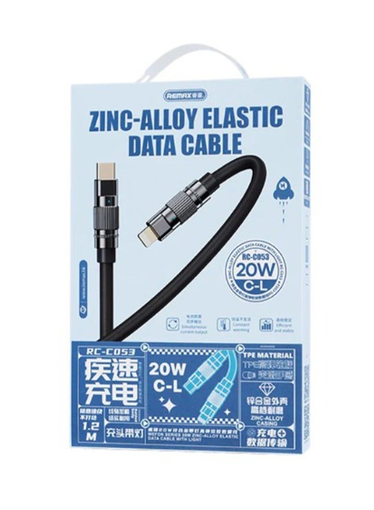 Fast Charging Data Cable 20W ( C to Lightning )-REMAX RC-C053 , C-L Wefon Series 20W Type-C to Lightning - Black
