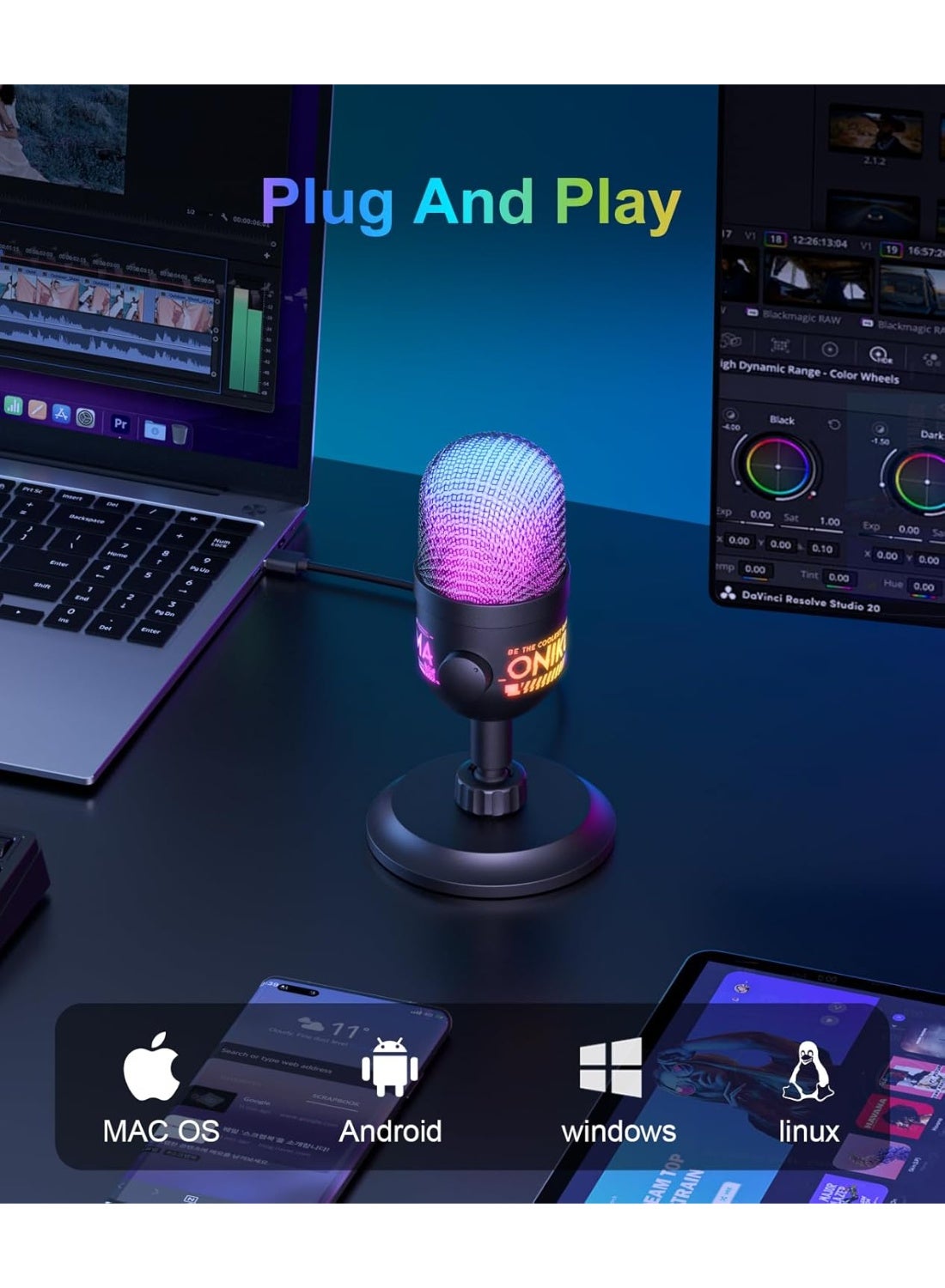 M930 Professional USB Condenser Microphone with Noise Reduction, RGB Gaming, Streaming, Podcast & Recording Microphone f