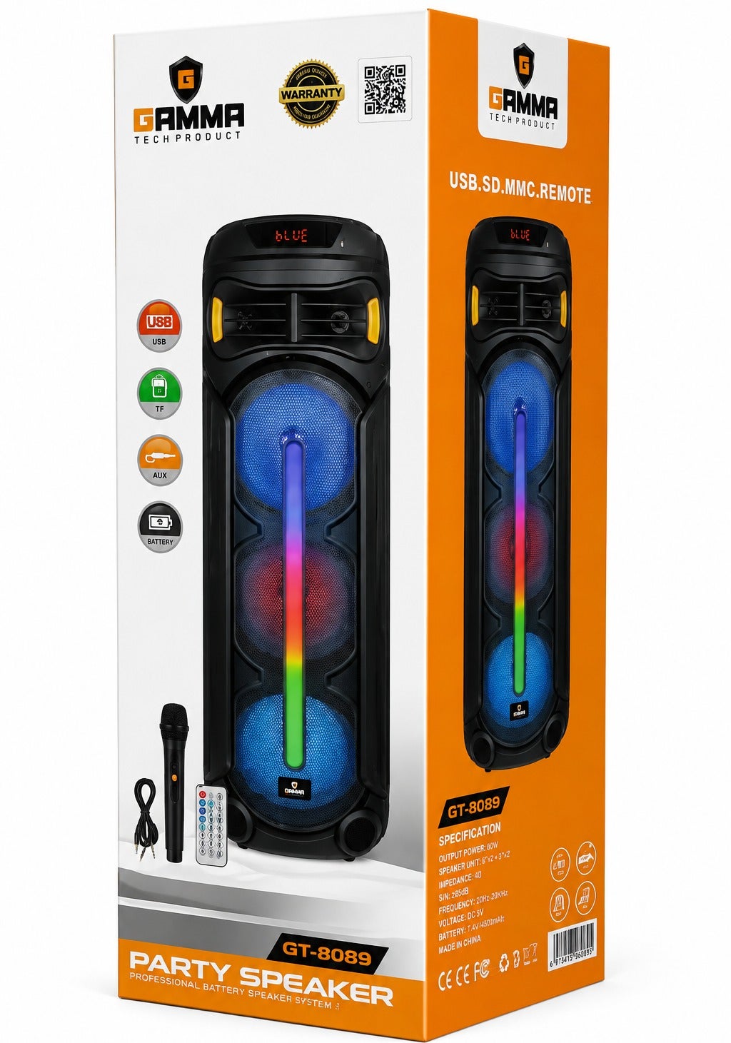 GT-8089 Party Speaker, Powerful Deep Bass Multimedia Speaker with Treble & Bass Control, Microphone Input, Master Volume